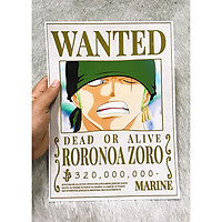 Poster One Piece Zoro Mới Nhất, Poster Lệnh Truy Nã Zoro (Hình dán tường tiện lợi, Chất lượng Full HD)