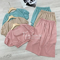 Bộ đồ nữ_set bộ đồ nữ chân váy dáng dài áo bom 3 màu cá tính