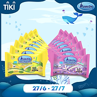 Combo 1 Thùng 14 Gói Khăn Ướt Lau Sàn Lau Bếp Kháng Khuẩn Tiện Dụng IHOMEDA - ( 7 gói hương Cam + 7 gói hương Hoa Tím ) ( 10 khăn/ gói)
