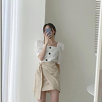 Áo sơ mi nữ cổ vuông,phối cúc đen B-A-M STORE