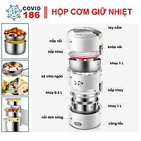 Hộp cơm 3 tầng inox cao cấp cho dân văn phòng hâm nóng đa năng nấu cơm đồ ăn cắm điện an toàn