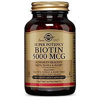 Solgar Biotin 5000 mcg, 100 Veg Caps - Promote Healthy Skin, Nails & Hair - Supports Energy Production, Protein, Carbohydrate & Fat Metabolism - Vitamin B - Non GMO, Vegan, Gluten Free - 100 Servings