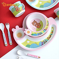 Bộ bát chén khay Bamboo Life từ sợi tre thiên nhiên gồm 5 chi tiết khay ăn, bát ăn, cốc nước, thìa, dĩa hàng chính hãng