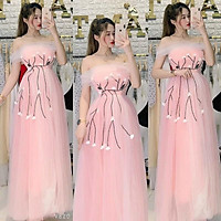Đầm maxi bẹt vai lưới kết cườm hoa nổi TRIPBLE T DRESS - size M/L - MS221V