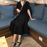 Váy babydoll dáng dài màu đen phong cách ulzzang phù hợp cho đi tiệc, đi chơi