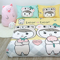 Set Ga Gối Cotton Mịn Decor Bear Miss You