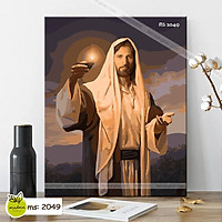 Tranh tô màu 40x50cm có khung ánh sáng của Chúa T2049