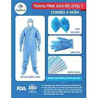 COMBO 4 MÓN TRANG PHỤC CHỐNG DỊCH CAEMEDI (BỘ TRANG PHỤC, GĂNG TAY, BAO BỌC GIÀY, KHẨU TRANG)