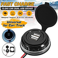 Green/Blue/Red/White(Dual USB)12-24V Universal LED Indicator Dual USB Socket Waterproof Dustproof Fast Charger For Car