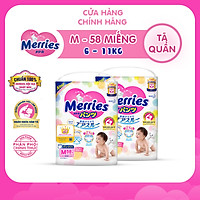 Combo 2 Tã/bỉm quần Merries size M - 58 miếng (Cho bé 6 - 11kg)