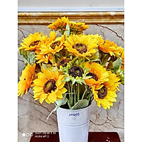 Hoa Vải Hoàn Mỹ 2 - Hoa Giả Bụi Hoa Hướng Dương 9 Bông (LN450)