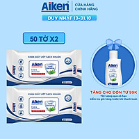 Aiken Combo 2 Gói Khăn Ướt Sạch Khuẩn Chiết Xuất Trà Xanh 50 tờ/gói