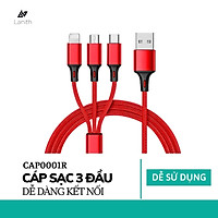 Dây sạc 3 đầu siêu bền, nhiều cổng sạc: USB micro, type C, lightning cho điện thoại Iphone, Samsung – Dây cáp sạc điện thoại đa năng - Hàng nhập khẩu- CAP0001