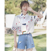 Áo Sơ Mi Nữ Form Rộng In Họa Tiết Dễ Thương Phong Cách Hàn Quốc Chất Liệu Kate Chống Nhăn Thời Trang 4YOUNG