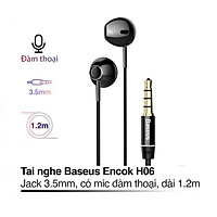 Tai nghe nhét tai jack 3.5mm Baseus H06 dài 1.2M dây TPE vải cho Smartphone ( 2 màu ) - Hàng chính hãng