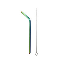Outdoor Travel Portable Pure Titanium Thickening Stir Stick Drink Straw with Cleaning Brush