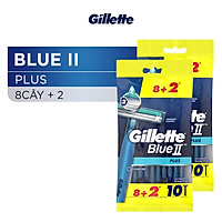 Dao Cạo Râu Gillette Blue II 2 Gói Bộ 8 Cây Tặng 2