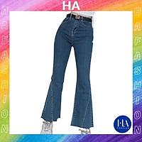 Quần Jean Nữ Ống Loe Lưng Cao H&A Fashion Chất Jean Trơn Màu Xanh TBQJN07