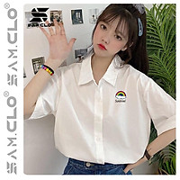 Áo sơ mi nữ cổ bẻ tay ngắn SAM CLO phong cách ulzzang dáng unisex freesize form rộng hình CẦU VỒNG chữ SUNSHINE