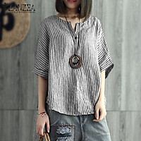 ZANZEA Women Stripe Batwing Shirt Tops V Neck Casual Oversize T-Shirt Blouse