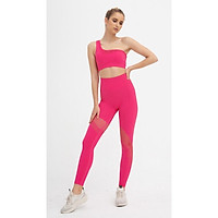 ĐỒ TẬP YOGA NỮ BỘ ĐỒ TẬP GYM NỮ CAO CẤP SET TẬP GYM DỆT KIM BRA LỆCH VAI PHỐI LƯỚI CAO CẤP HERSIGN