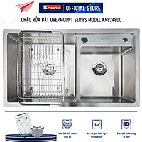 Chậu rửa bát Konox, Overmount Series, Model KN8248DO, Inox 304AISI tiêu chuẩn châu Âu, 820x480x228(mm), Full set gồm Siphon + giá úp bát inox, Hàng chính hãng