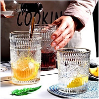 BỘ 6 CỐC THỦY TINH UỐNG NƯỚC VIỀN VÀNG HOA VĂN TRÒN NỔI (Quà tặng, biếu lễ Tết, tặng tân gia, sử dụng trong gia đình,...)