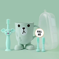 Bộ bàn chải đánh răng sữa 360 độ với 3 đầu thay thế kèm cốc nước dành cho trẻ nhỏ, làm quen với việc đánh răng từ nhỏ