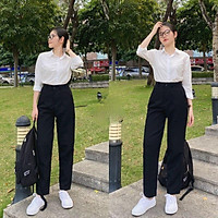 Quần tây nữ lưng cao ống đứng đẹp Quần tây công sở nữ khóa thật vải tuyết mưa màu đen