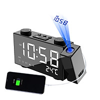Projection Alarm Clock FM Radio Clock 6 Inches LED Display with 180° Adjustable Projector Dual Alarms with Snooze USB
