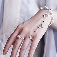 (Ngẫu nhiên 1 chiếc) Vòng lắc tay nối nhẫn gắn bướm lục lạc hoa đào cổ trang Tam sinh tam thế