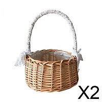 2xRustic Handmade Rattan Storage Basket Wedding Flower Wicker Plant Holder M