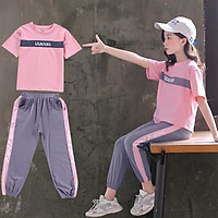 Cotton girls summer suit new short sleeve children's dress foreign style Korean version net red middle school children's dress summer