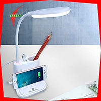 Đèn Để Bàn Chống Cận 4 in 1 Gồm Đèn Led Chiếu Sáng, Hộp Đựng Bút Tiện Lợi, Cổng Sạc Điện Thoại, Cổng Usb - Hàng Chính Hãng
