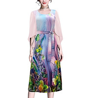 Đầm Suông Tay Cánh Tiên Cành Hoa Trắng Kiểu Đầm Thời Trang Trung Niên Dự Tiệc Nhiều Size ROMI 3265 - TÍM HOA 3327 - M 48-53KG