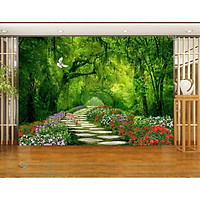Tranh dán tường 3d Con đường - Vải lụa phủ kim sa