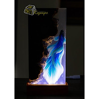 Đèn trang trí cao cấp , đèn để bàn nghệ thuật vẽ cá koi 3d ấn tượng, Đèn Epoxy resin với hiệu ứng cá Koi 3d.
