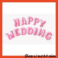 bộ bóng chữ happy wedding màu hồng pastel 14k