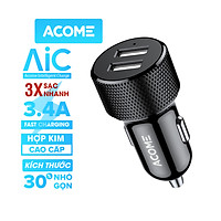 Tẩu sạc xe hơi ACOME ACC03 - 2 Cổng Sạc USB và PD QC 3.0, Công Suất 3.4A, Chất Liệu Hợp Kim Cao Cấp - HÀNG CHÍNH HÃNG