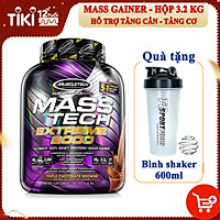 Combo Sữa tăng cân tăng cơ MASS TECH EXTREME 2000 của MuscleTech hương Chocolate hộp 3.2kg hỗ trợ tăng cân tăng cơ nhanh cho người gầy kén ăn, khó hấp thu, khó tăng cân & Bình lắc 600 ml (Màu Ngẫu Nhiên)