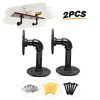 2PCS Pipe Shelf Brackets Industrial Black Iron Pipe Bracket Wall Mounted Floating Shelf Hanging Wall Hardware Decor