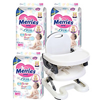 Combo 3 gói tã dán/quần Merries nội địa Nhật tặng ghế ăn dặm Mastela điều chỉnh độ cao cho bé
