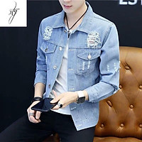 Áo khoác jean nam nữ xanh nhạt cao cấp wash nhẹ tinh tế Remix 2 nhúng cờ USA form chuẩn size M-L-XL KT-PT34