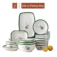 Bộ chén bát đẹp giá rẻ, gốm sứ cao cấp 16 món họa tiết quả Bơ dễ thương hàng sẵn