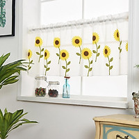 Home Daisy Embroidery Short Curtain Drapes Valance Light Shading Panel