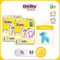 (Tặng thú bông 40cm) Combo 2 tã dán UniDry gói Super Jumbo size M76-L68-XL62