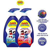 Combo 2 Chai Sữa Tắm Sạch Khuẩn Carrie Junior Bacbuster cho bé Hương Strawberry + Blueberry ( 700g/chai)
