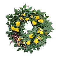 22 Inch Spring Fruit Wreath Artificial Lemon Garland with Fake Daisy Flowers Leaves, Spring Summer Wreath for Front Door Home Decoration