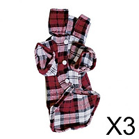 3xPet Dog Red Plaid Pattern T-Shirt Lapel Coat Jacket Clothes Apparel Tops--M