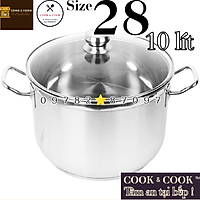 Nồi luộc gà inox 3 đáy nắp kính size 28 cm dung tích 10 LÍT sử dụng trên bếp từ